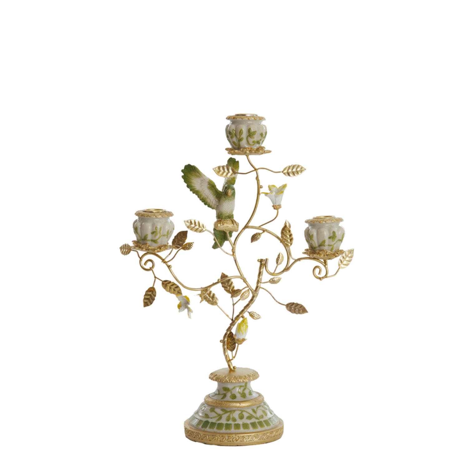 Candle stick 3L 26x13x37 cm PARROT cream-green-yellow+l gld