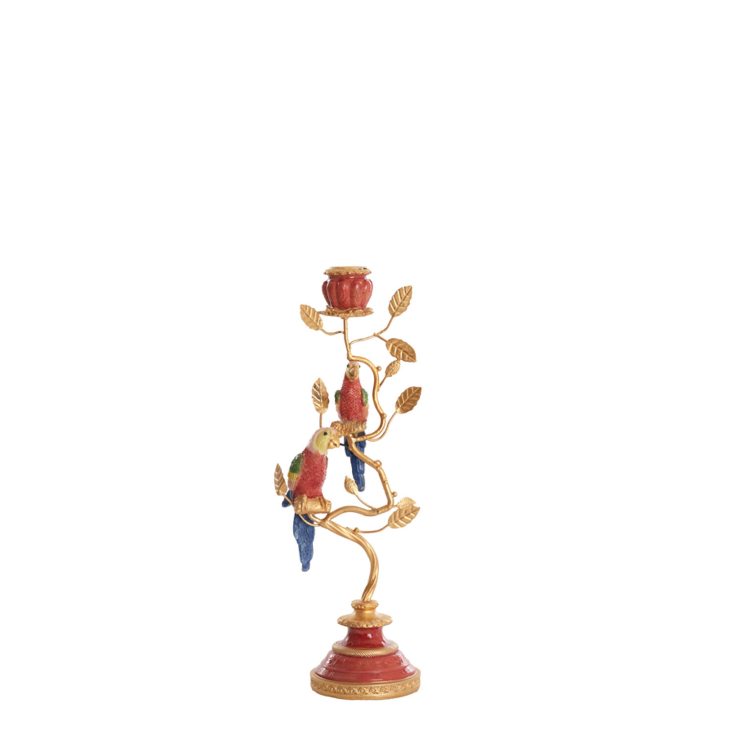 Candle stick 14x9x32,5 cm BIRD coral red+gold