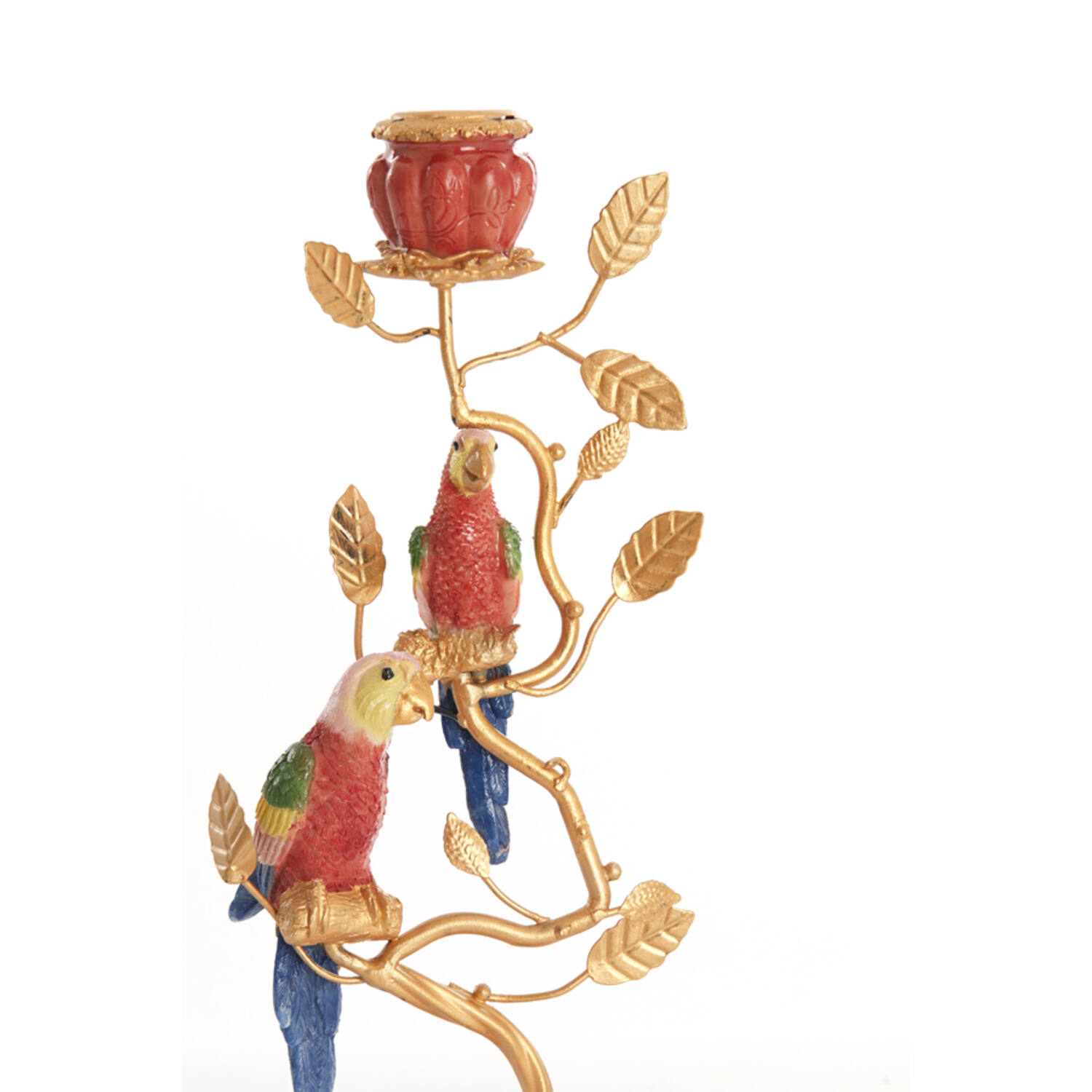 Candle stick 14x9x32,5 cm BIRD coral red+gold