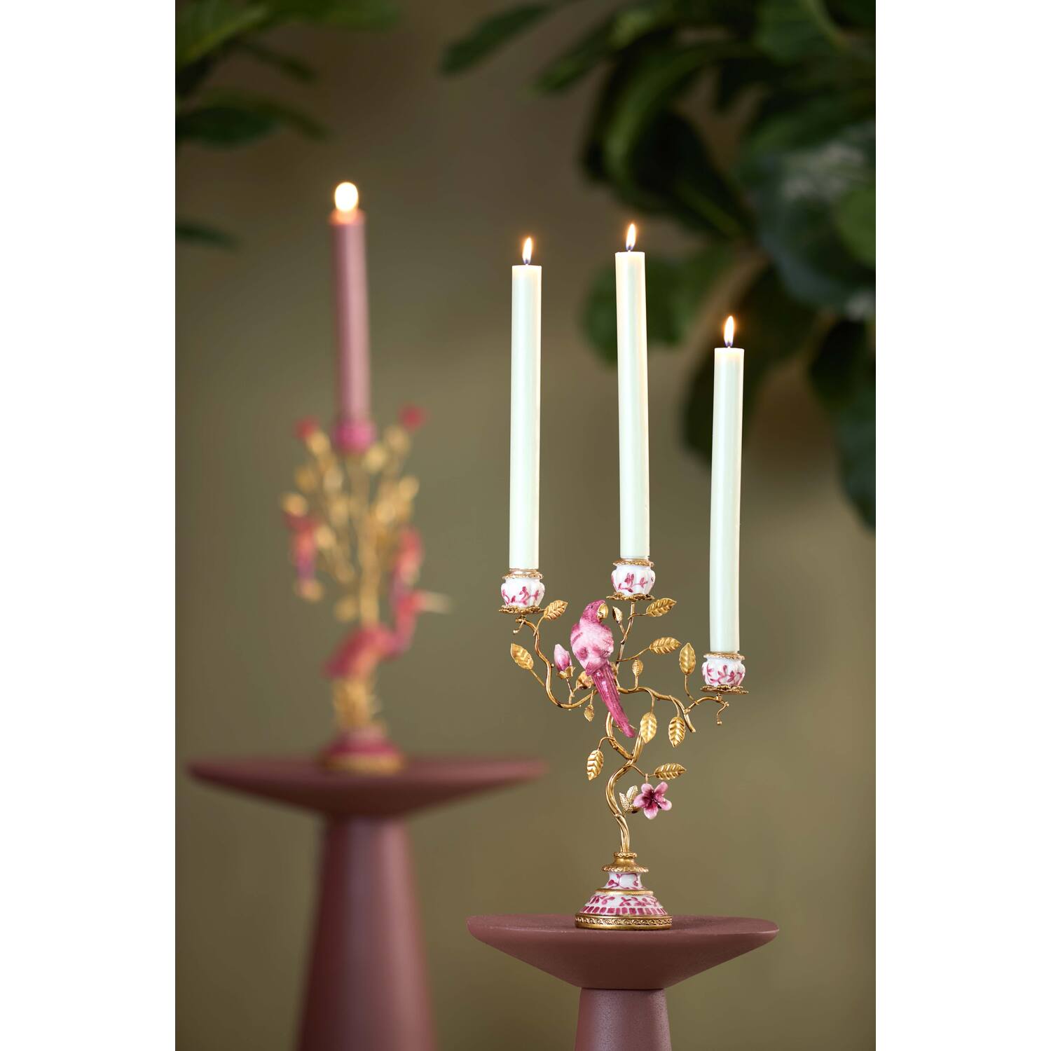 Candle stick 3L 22,5x9x31,5 cm LOROS burgundy-cream+bronze