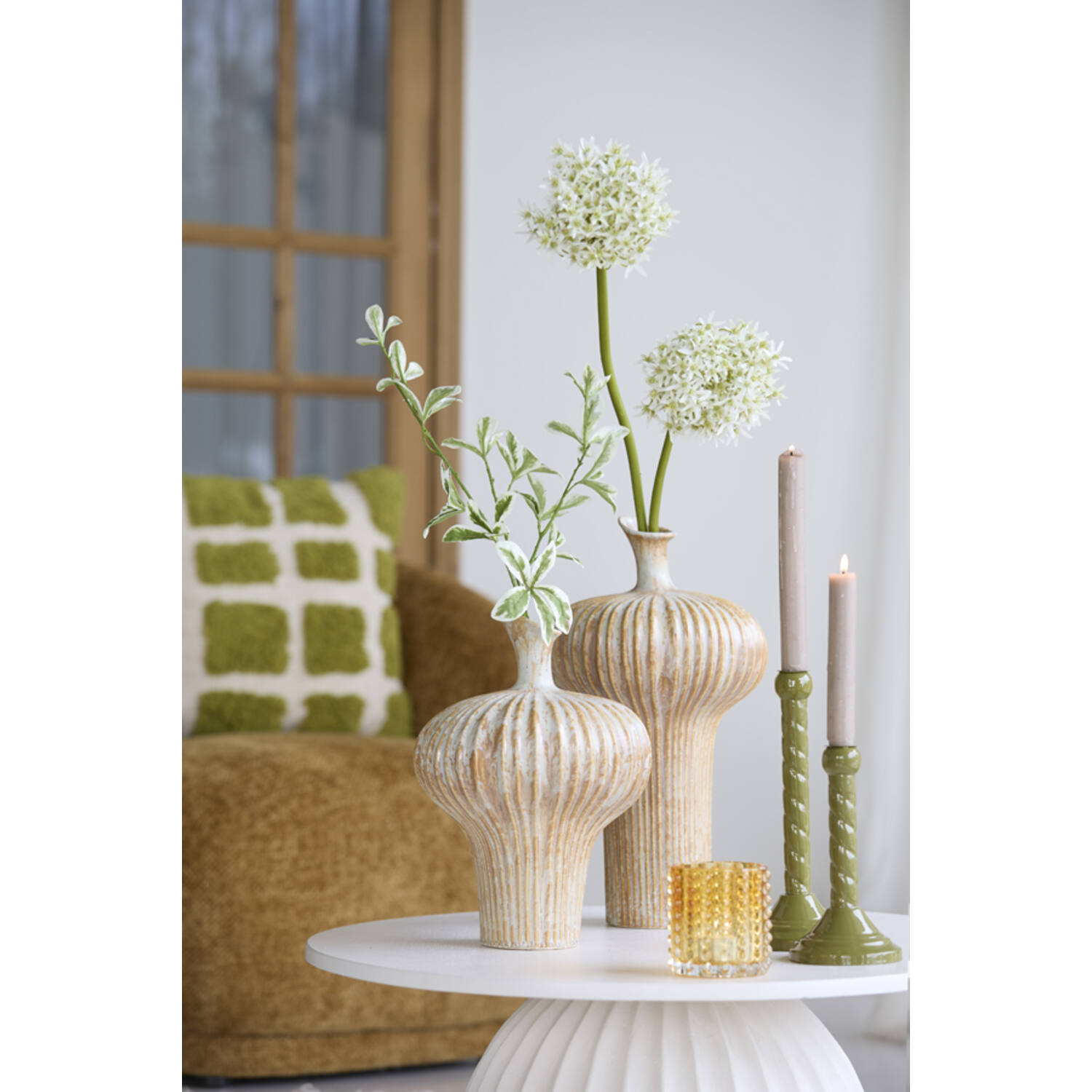 Candle stick Ø10x28 cm NALEIRA olive green