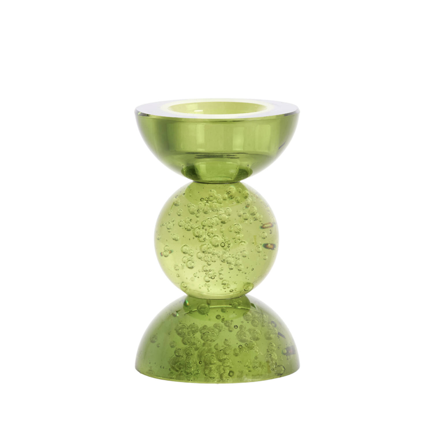 Candle stick Ø8x12 cm ITINGA glass bubble olive green