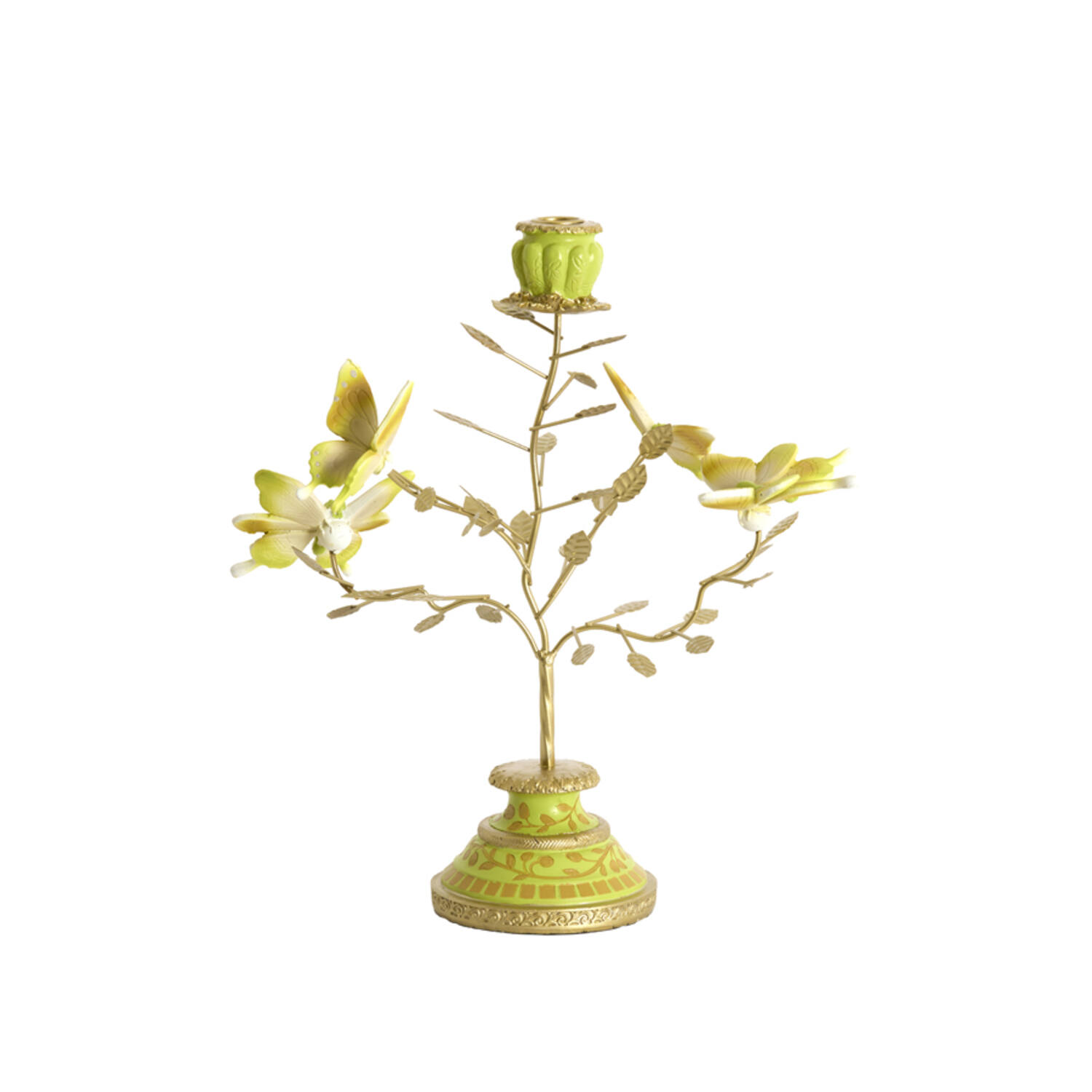 Candle stick 35,5x18x37,5 cm BUTTERFLY light green+light gld