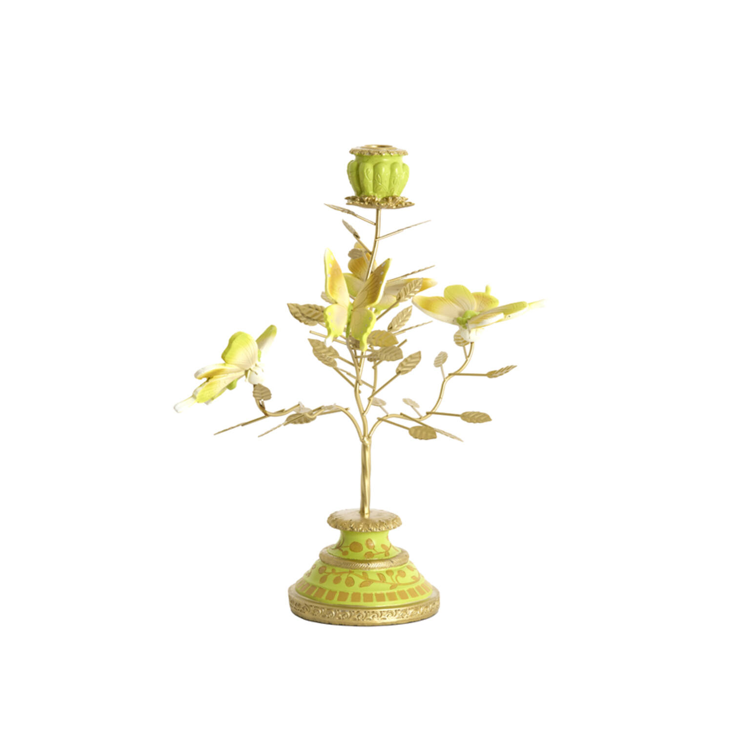 Candle stick 35,5x18x37,5 cm BUTTERFLY light green+light gld