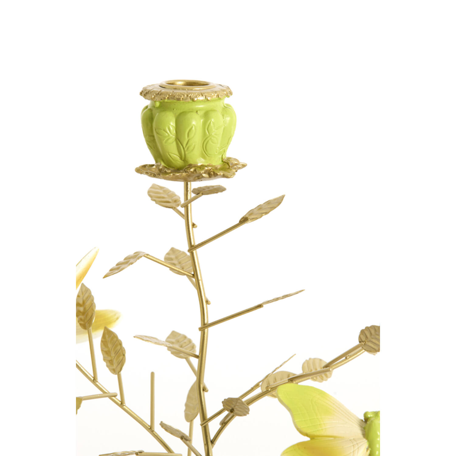 Candle stick 35,5x18x37,5 cm BUTTERFLY light green+light gld