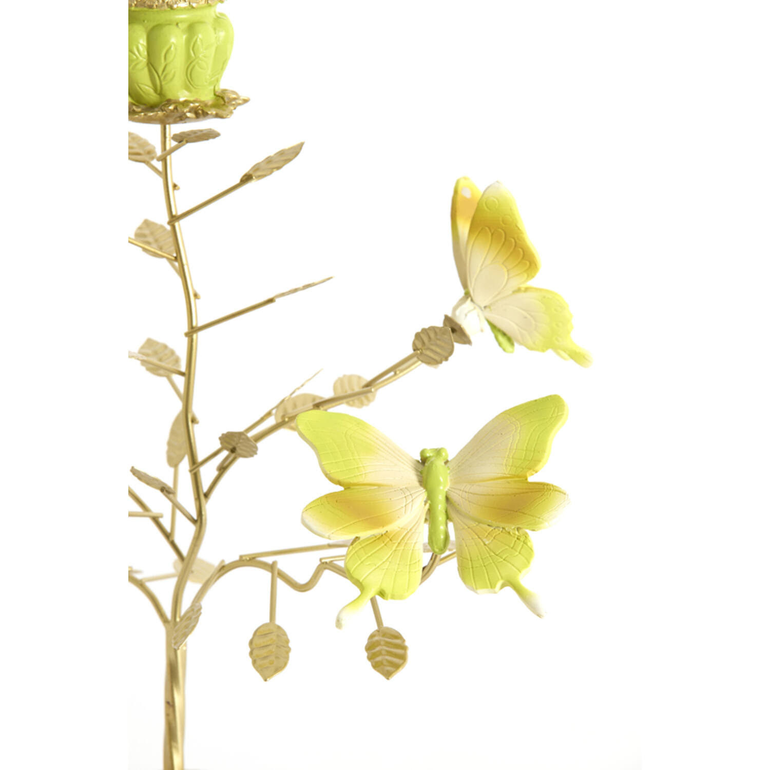 Candle stick 35,5x18x37,5 cm BUTTERFLY light green+light gld