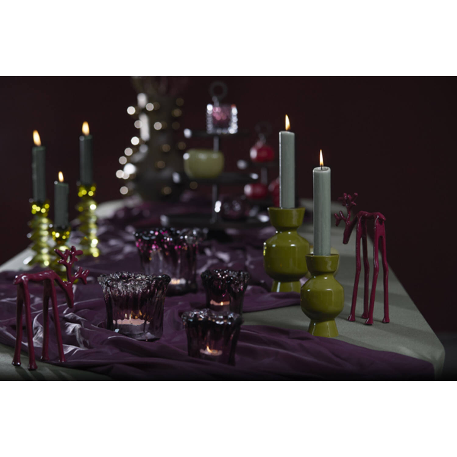 Candle stick Ø8x15 cm ROAS shiny olive green