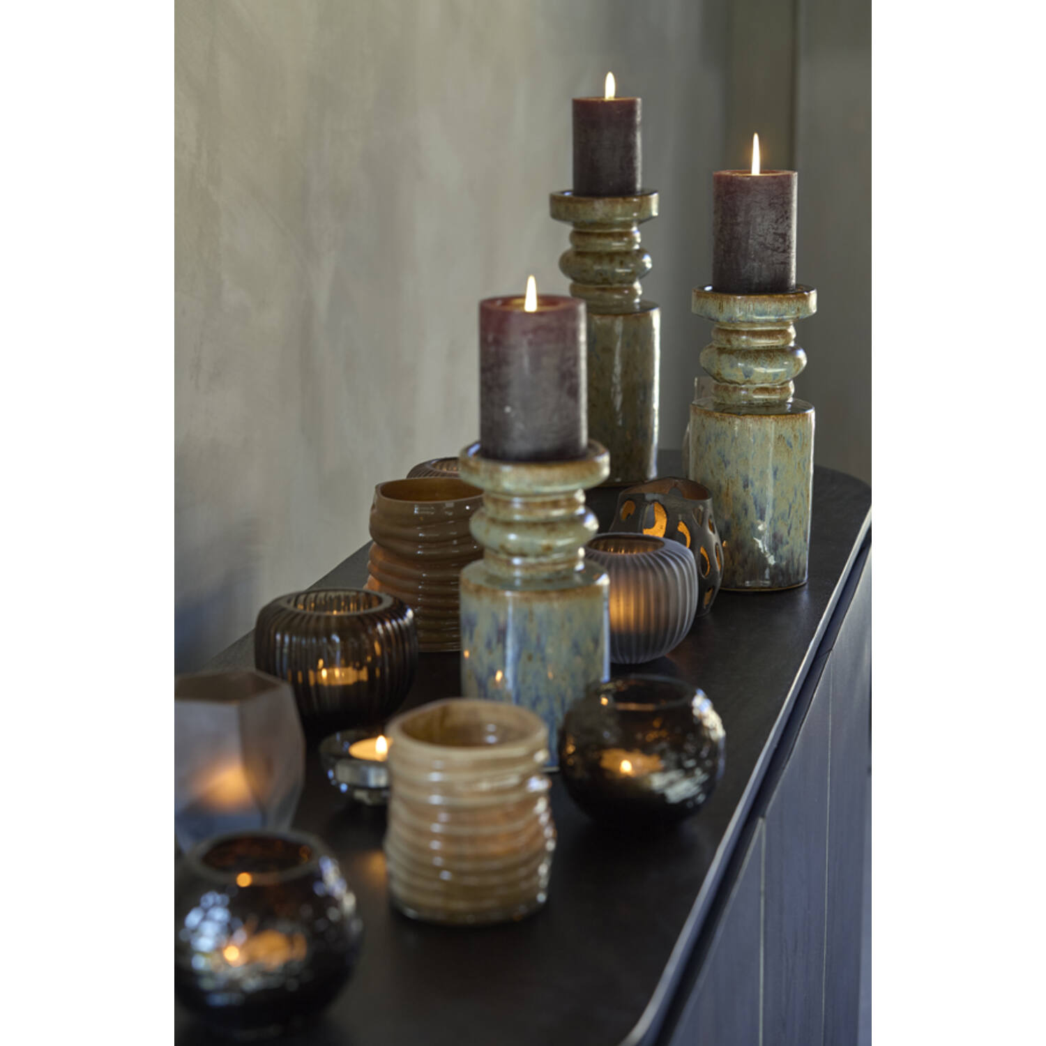 Candle stick Ø11,5x29,5 cm CEROU ceramics denim blue-brown