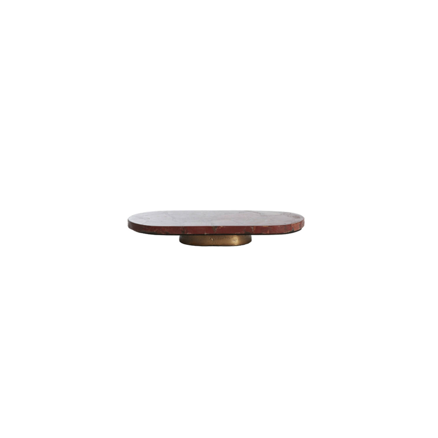Schaal op voet 36x17x4,5 cm BELO rood agaat+antiek brons