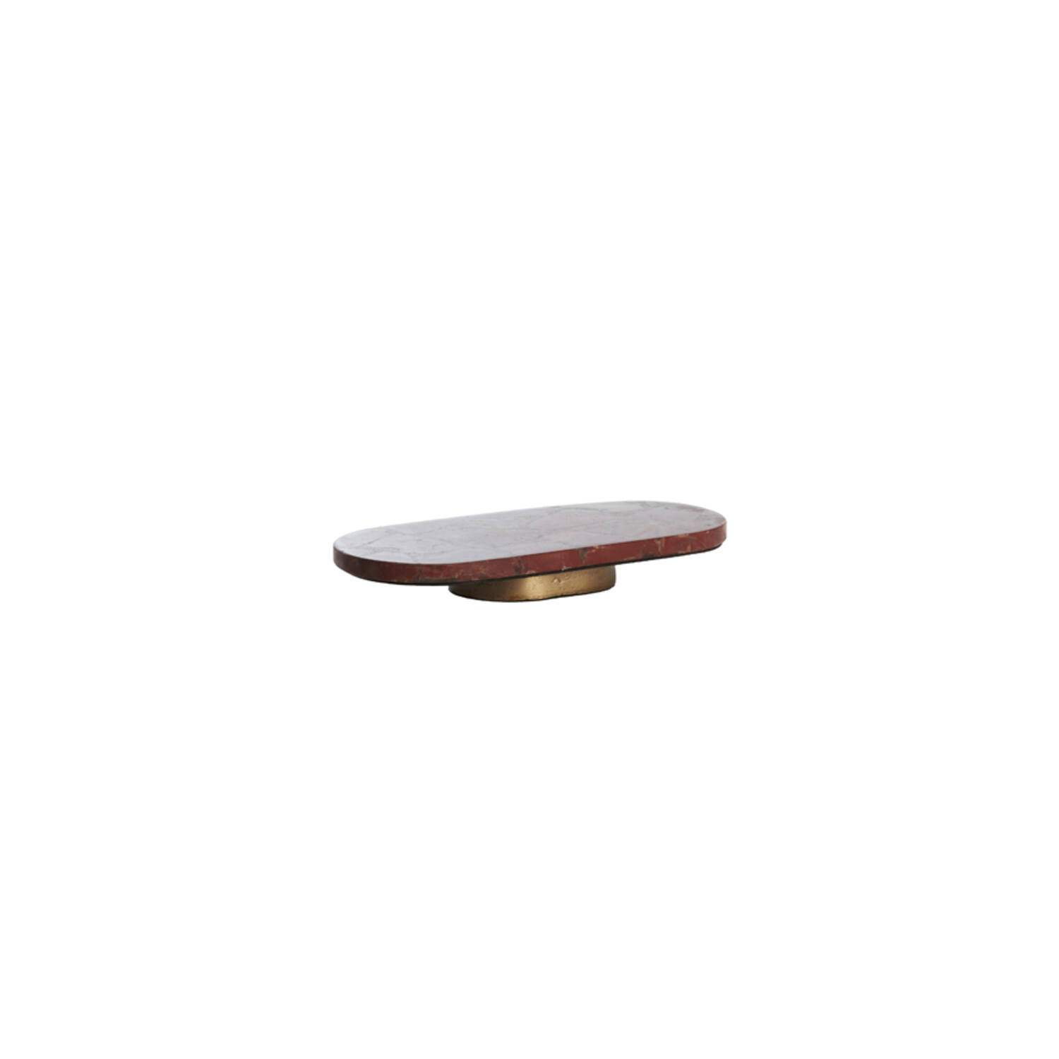 Schaal op voet 36x17x4,5 cm BELO rood agaat+antiek brons