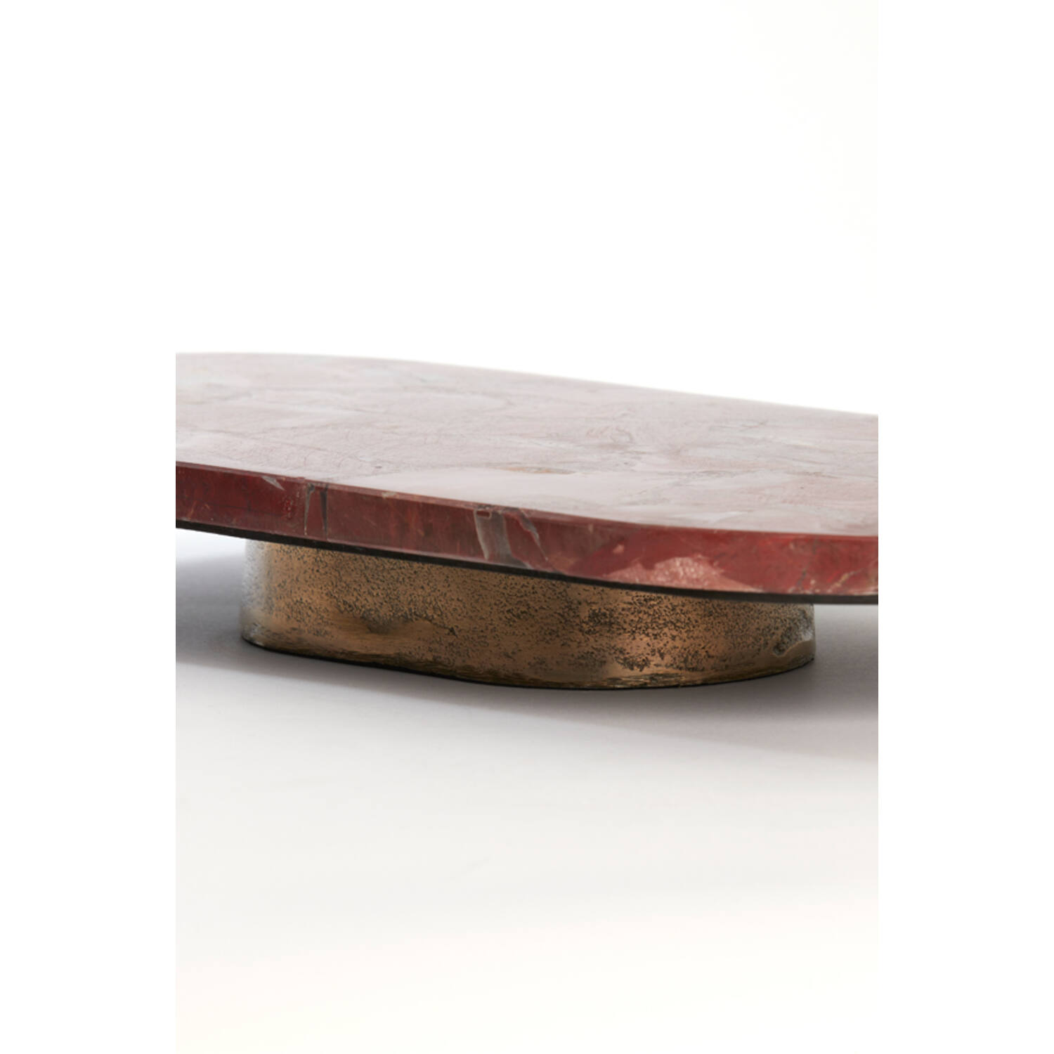Schaal op voet 36x17x4,5 cm BELO rood agaat+antiek brons
