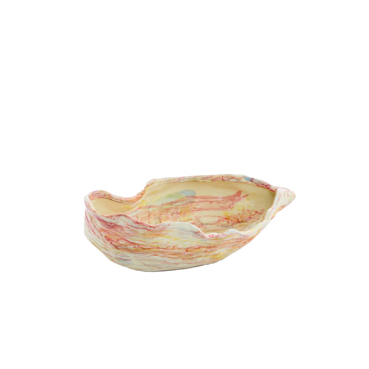 Schaal 41x20,5x10 cm KALAKO keramiek crème+rood+geel