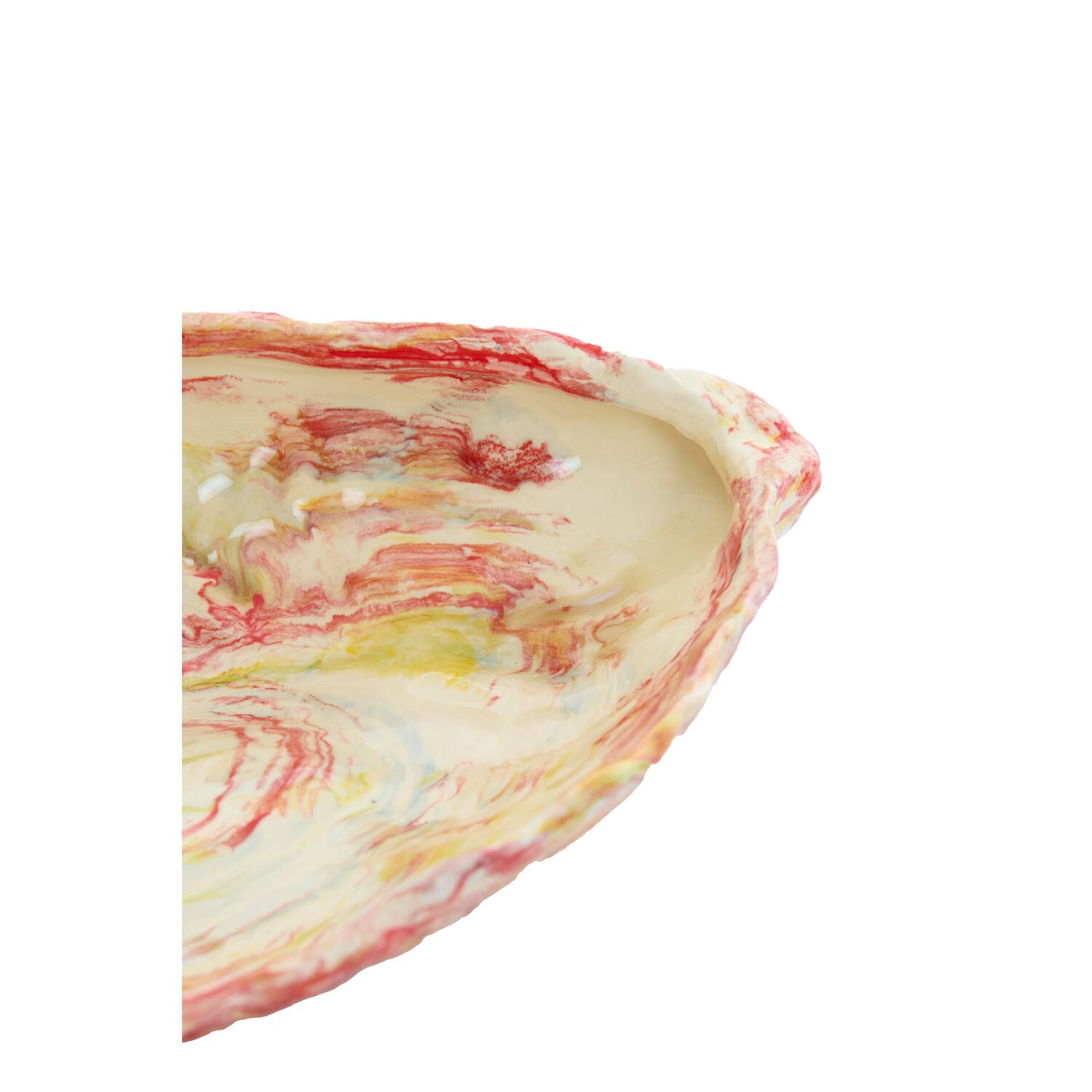 Schaal 41x20,5x10 cm KALAKO keramiek crème+rood+geel