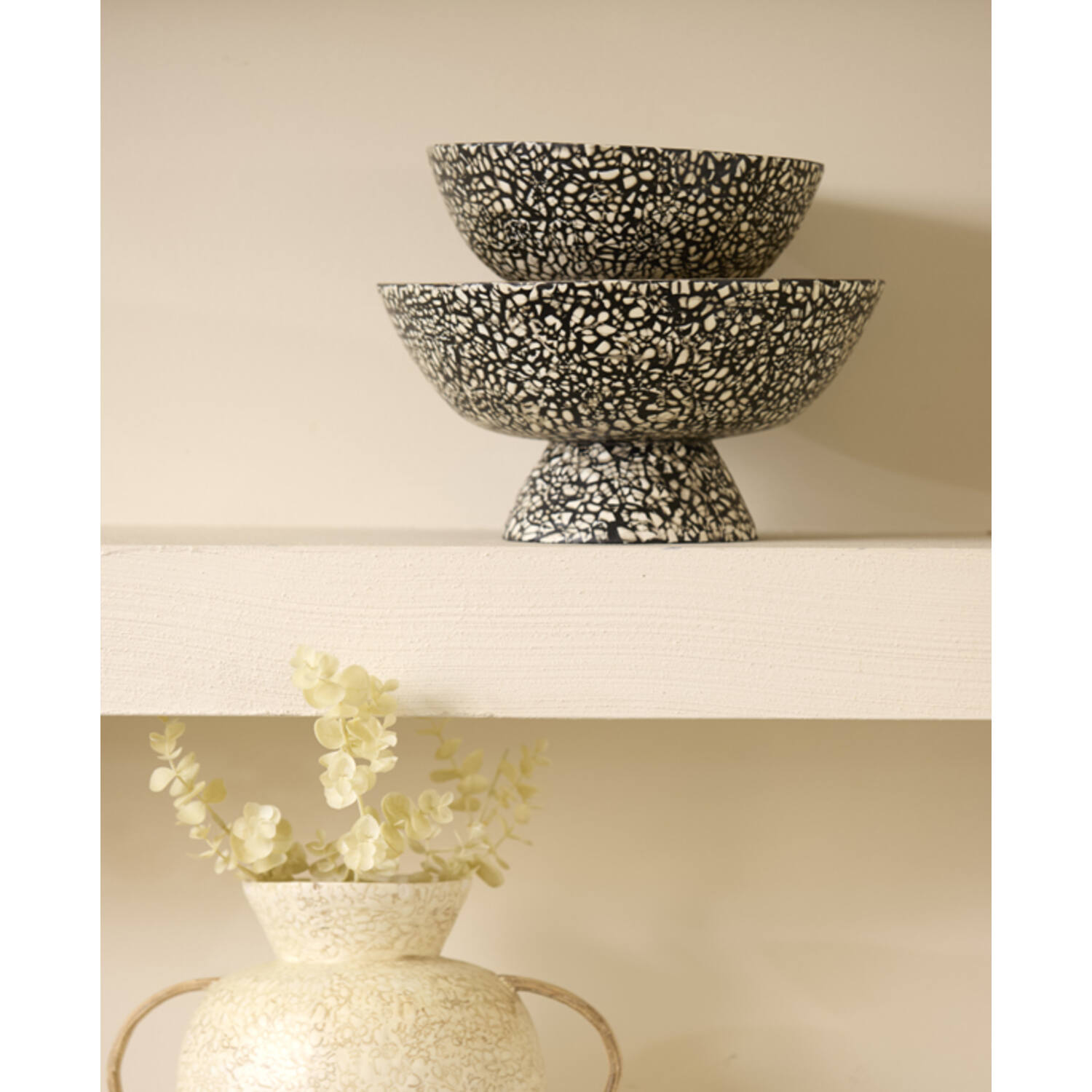 Dish Ø30x15 cm GRACIO bamboo natural+black-cream