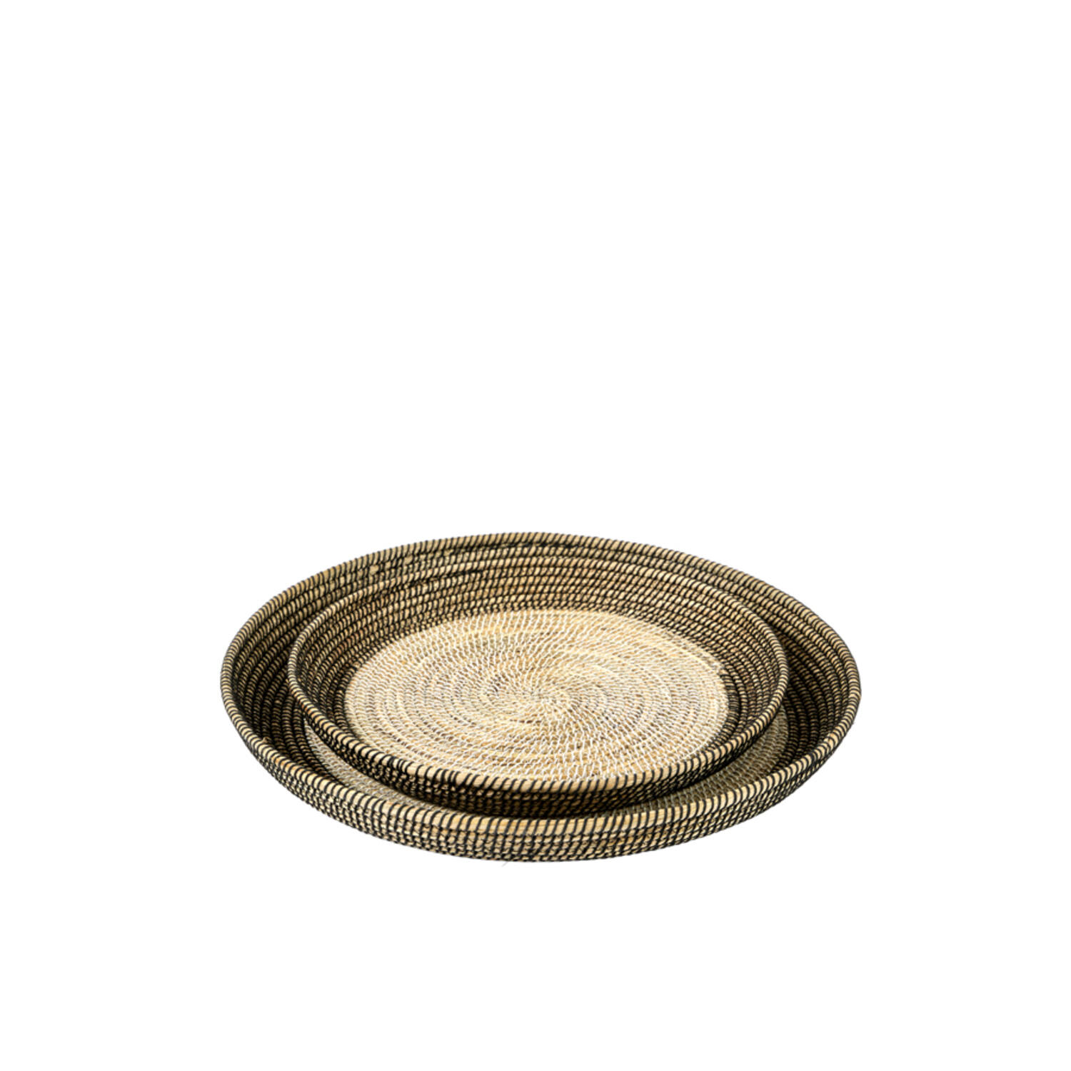 Dish/wall orn S/2 Ø40x4,5+Ø50x6 cm BURICA seagrass nat+black