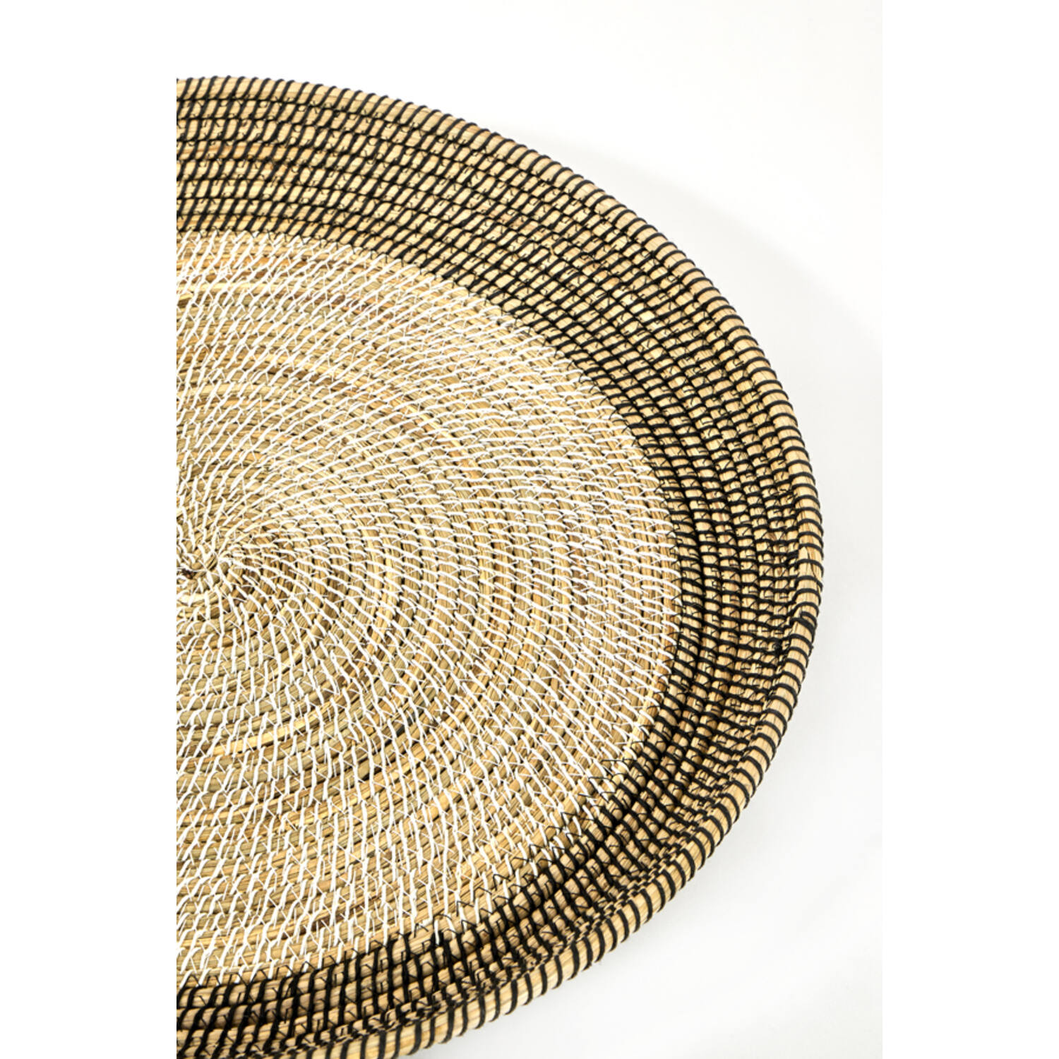 Dish/wall orn S/2 Ø40x4,5+Ø50x6 cm BURICA seagrass nat+black