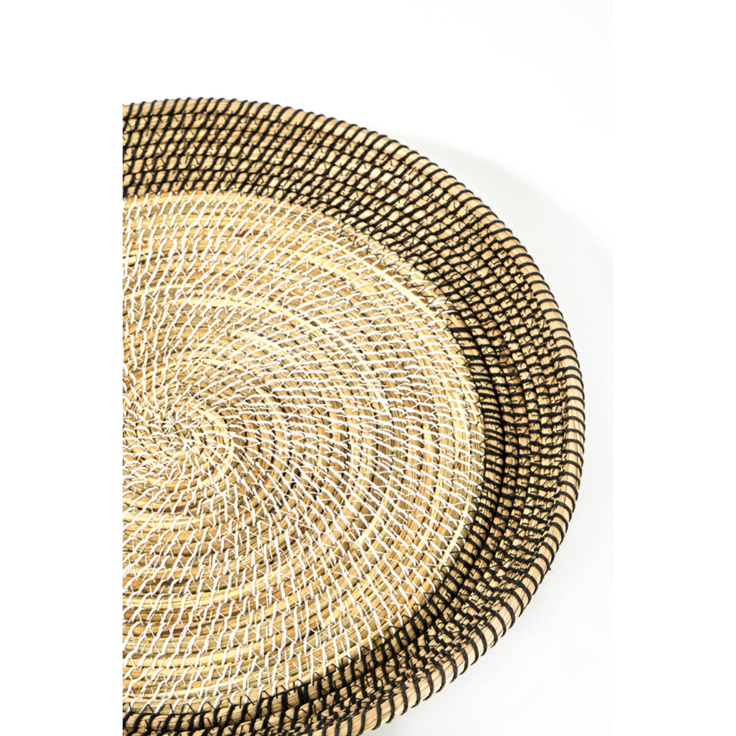 Dish/wall orn S/2 Ø40x4,5+Ø50x6 cm BURICA seagrass nat+black
