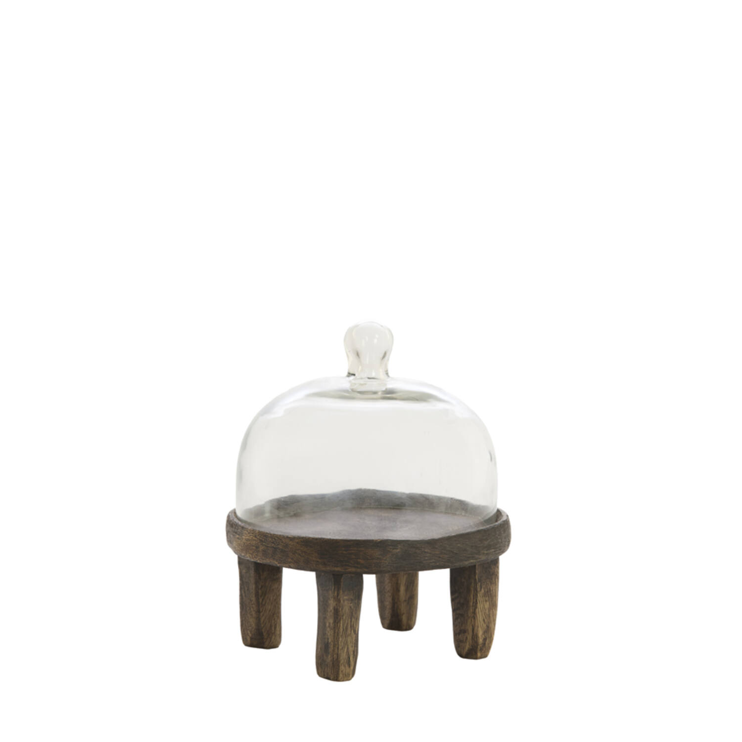 Dish Ø20,5x24 cm BIA mango wood antique brown+glass clear