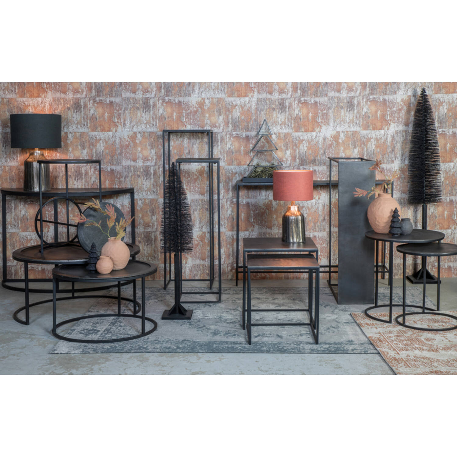 Bijzettafel S/2 Ø40x45+Ø49x50,5 cm TALCA ruw lood+ant. lood