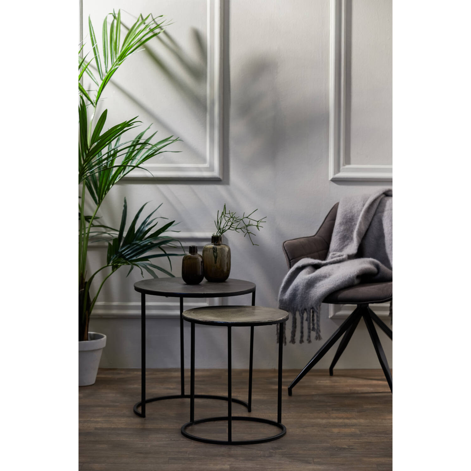 Bijzettafel S/2 Ø40x45+Ø49x50,5 cm TALCA ruw lood+ant. lood