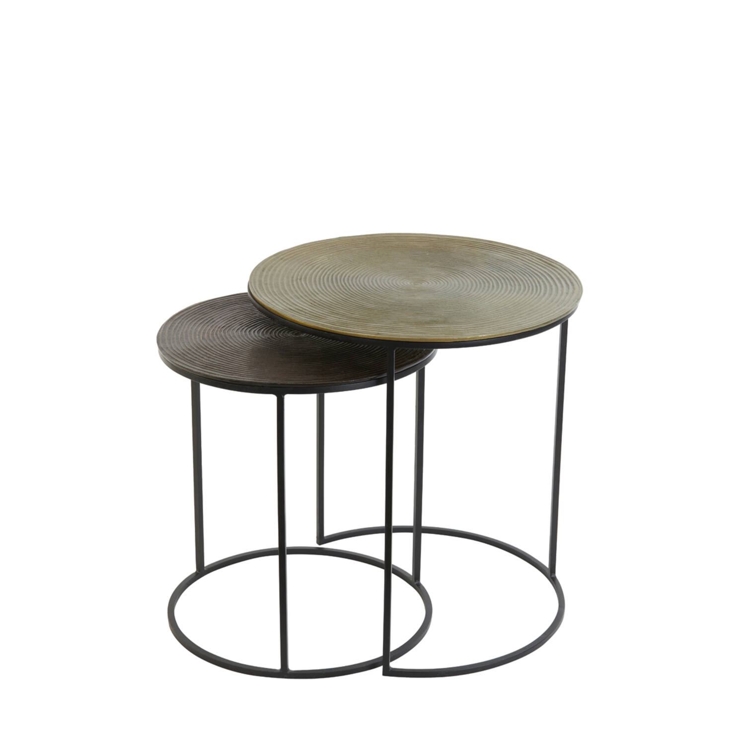 Bijzettafel S/2 Ø41x46+Ø49x52 cm TALCA ant koper+brns circ