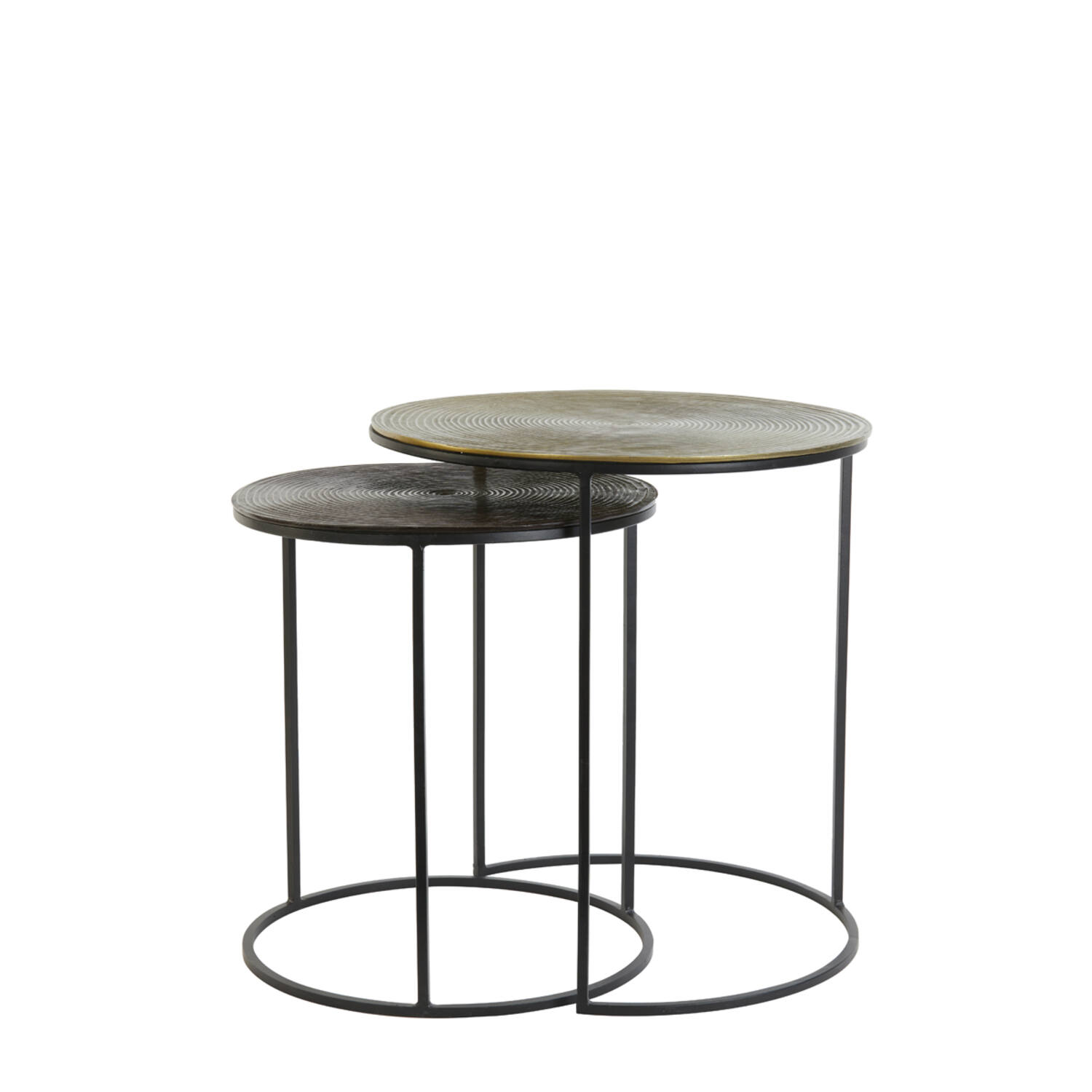 Bijzettafel S/2 Ø41x46+Ø49x52 cm TALCA ant koper+brns circ