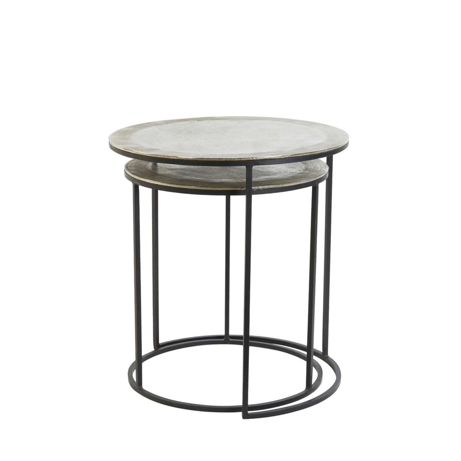 Bijzettafel S/2 Ø41x46+Ø49x52 cm TALCA ruw nikkel
