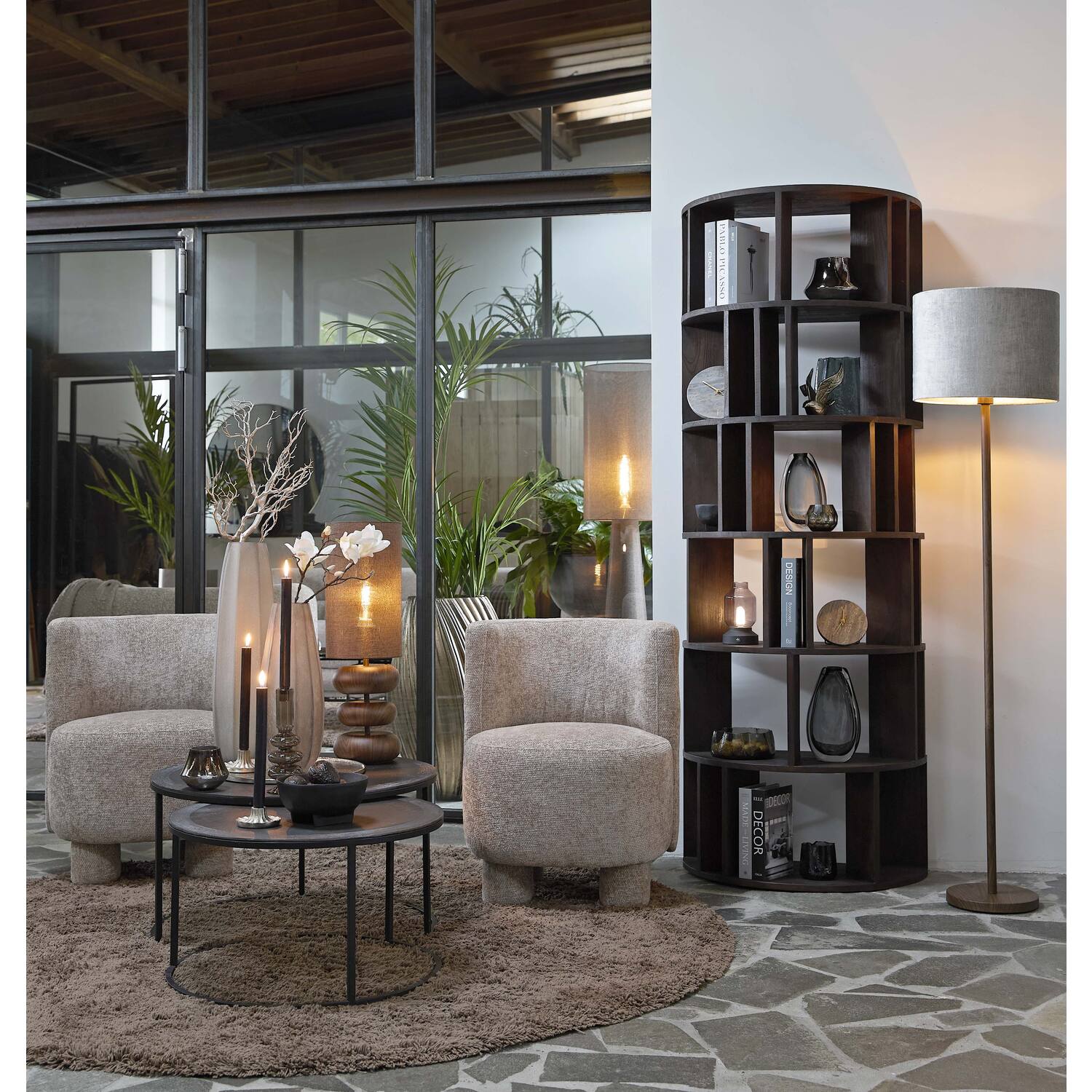 Salontafel S/2 Ø67,5x39,5+Ø75x45 cm TALCA ruw lood+ant. lood