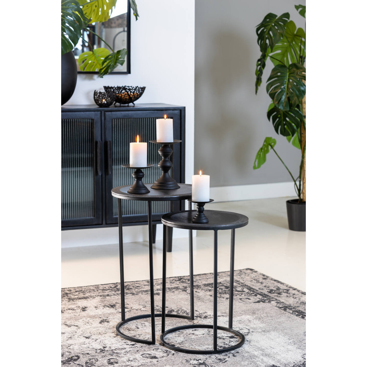 Bijzettafel S/2 Ø35x51+Ø40x60 cm TALCA lood antiek edge