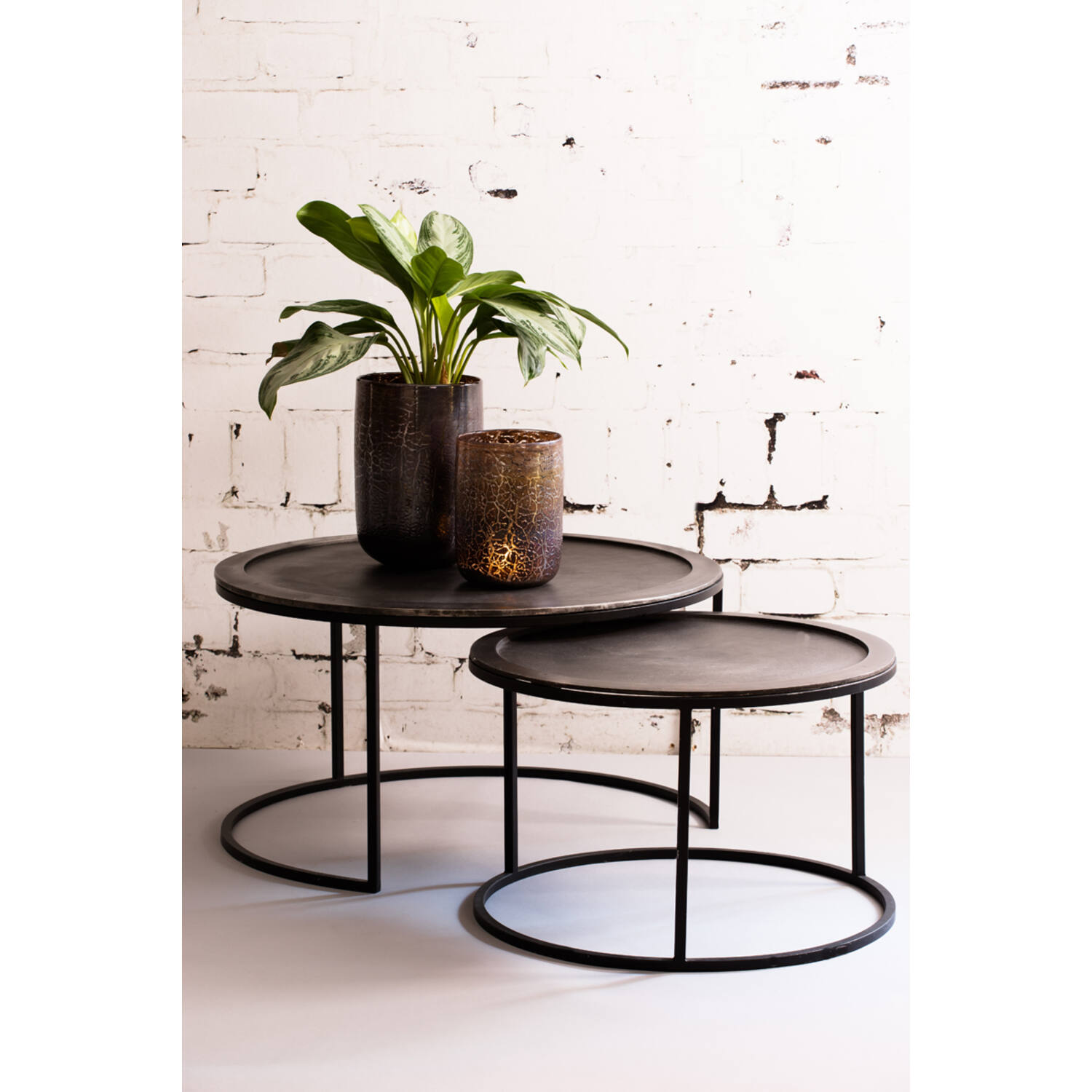 Coffee table S/2 Ø60x38+Ø78x42 cm TALCA lead antiq deep edge