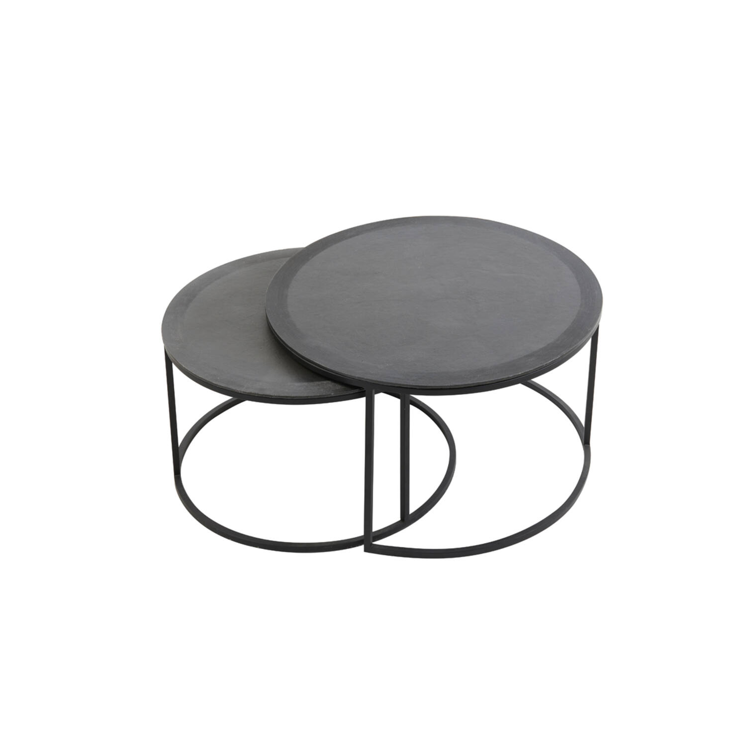 Salontafel S/2 Ø67,5x39,5+Ø75x45 cm TALCA lood antiek edge