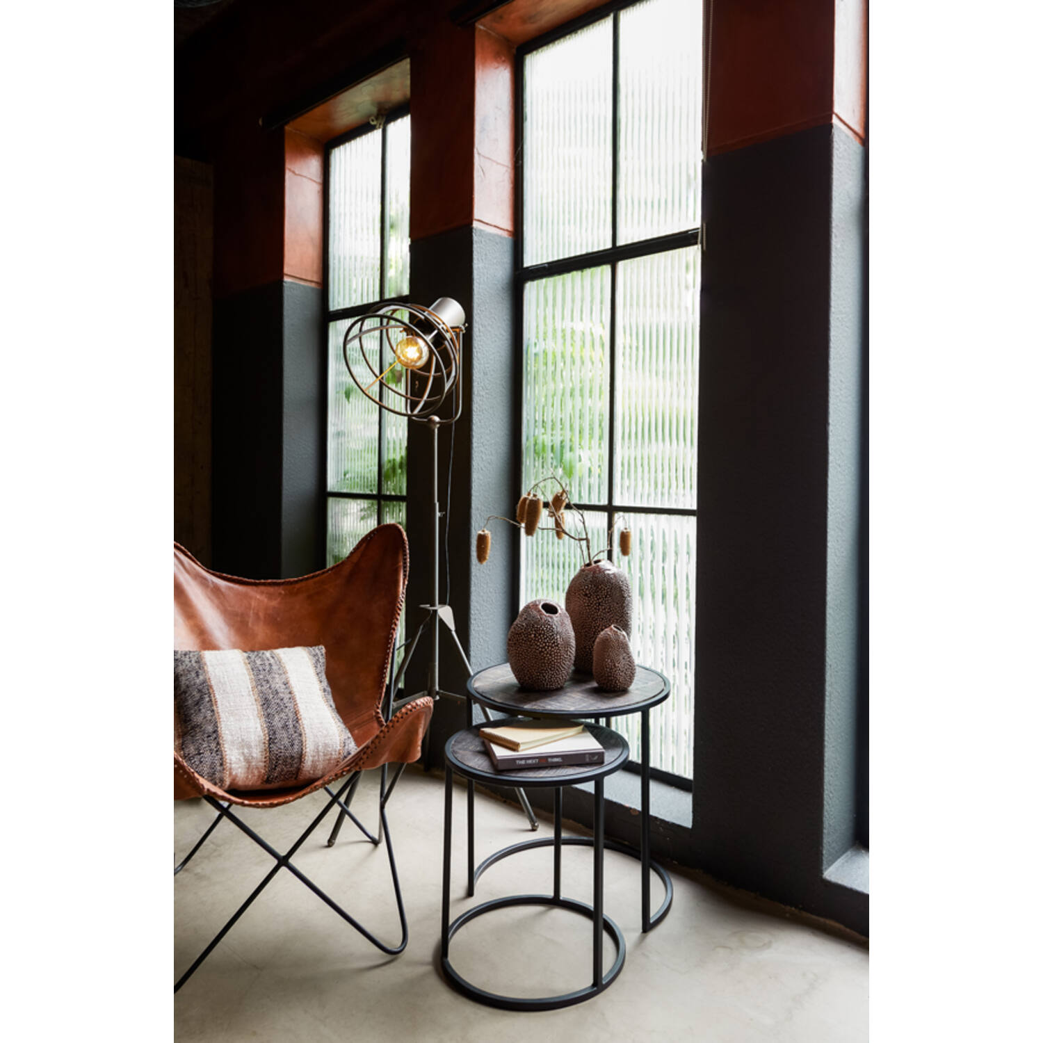 Bijzettafel S/2 Ø40x45+Ø50x52 cm DOBA hout antiek-mat zwart