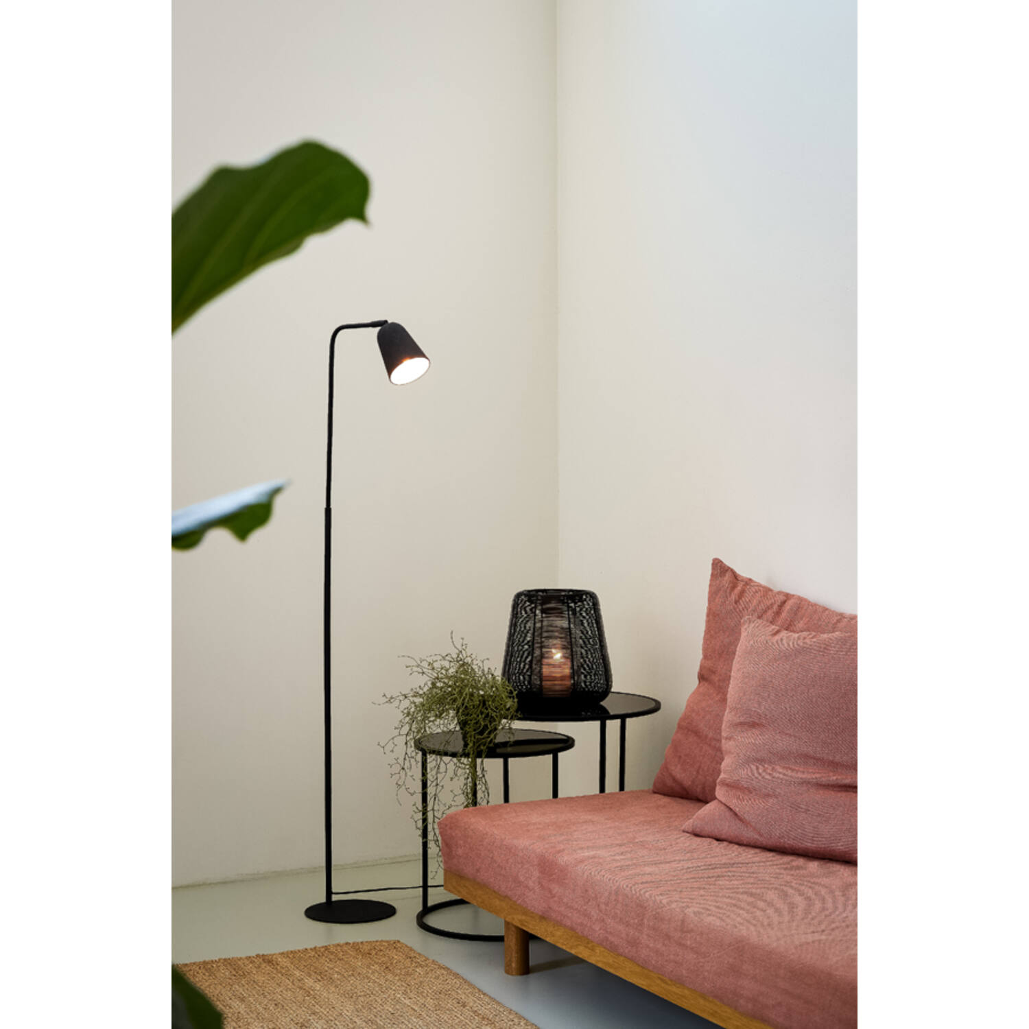 Bijzettafel S/2 Ø40x45+Ø50x52 cm DUARTE glas zwart-mat zwart