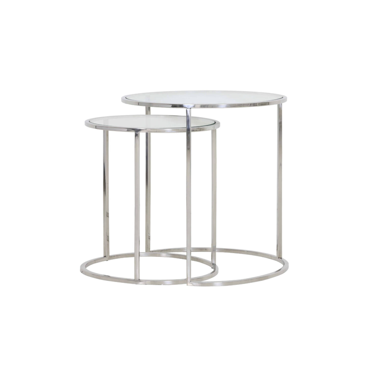 Bijzettafel S/2 Ø40x45+Ø50x52 cm DUARTE nikkel+glas