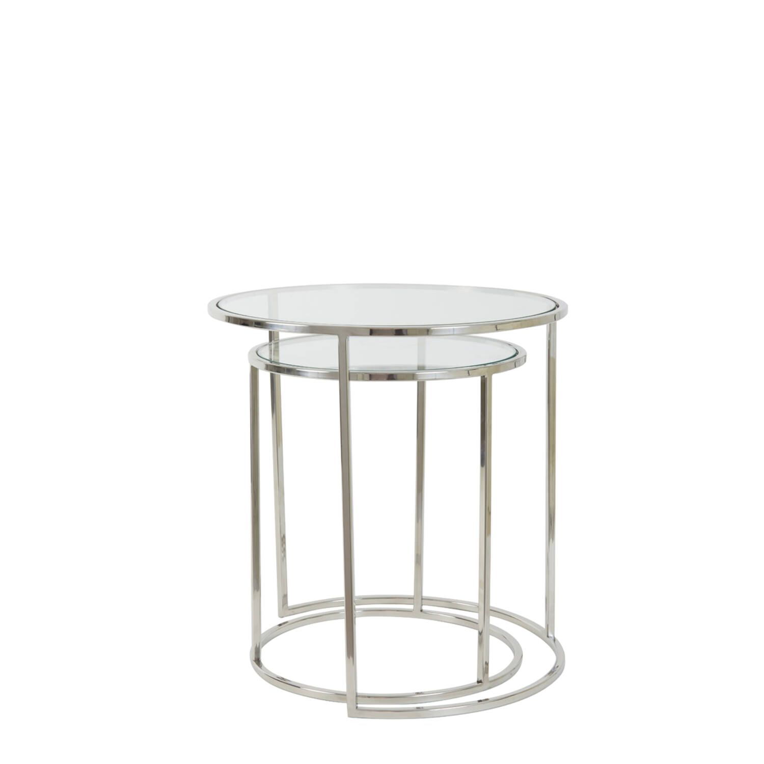 Bijzettafel S/2 Ø40x45+Ø50x52 cm DUARTE nikkel+glas