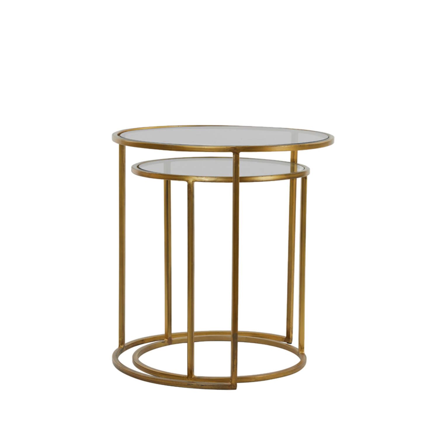 Bijzettafel S/2 Ø40x45+Ø50x52 cm DUARTE smoke glas-goud
