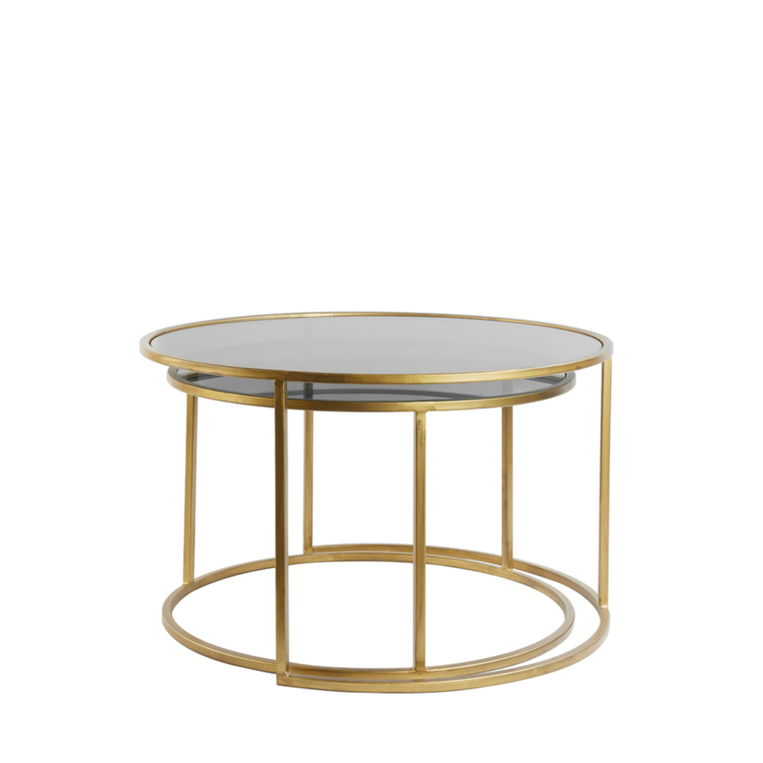 Salontafel S/2 Ø65x39+Ø75x44 cm DUARTE smoke glas-goud