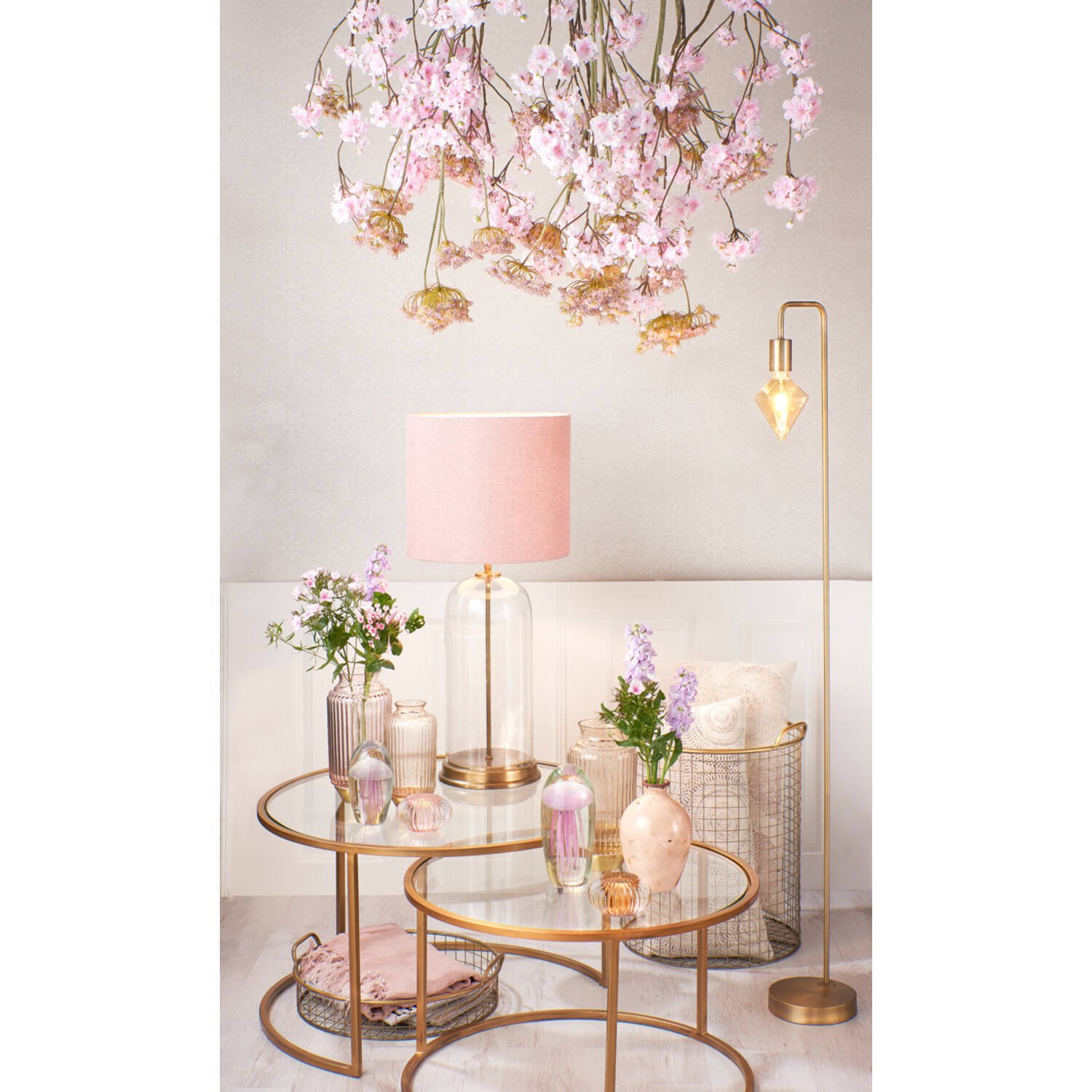 Salontafel S/2 Ø65x39+Ø75x44 cm DUARTE glas-goud