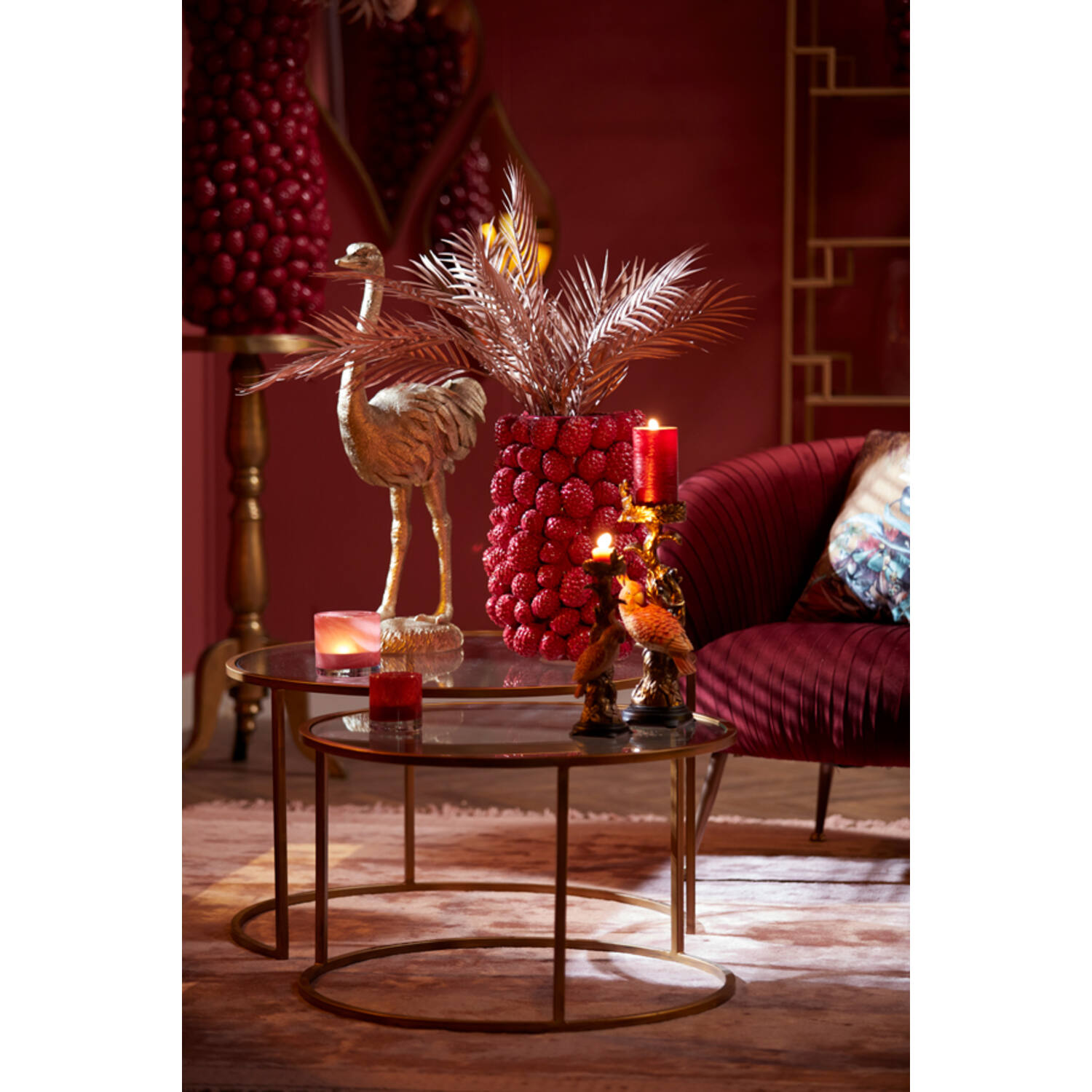 Salontafel S/2 Ø65x39+Ø75x44 cm DUARTE glas-goud