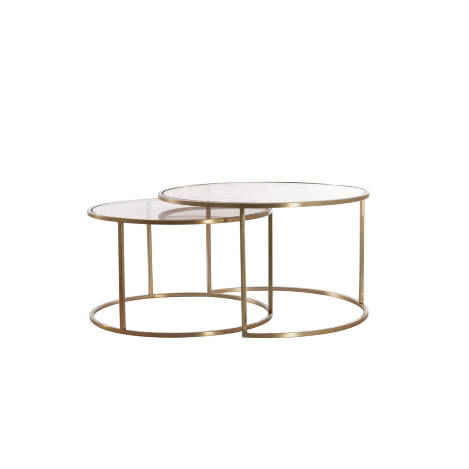 Salontafel S/2 Ø65x39+Ø75x44 cm DUARTE gls bruin+licht goud