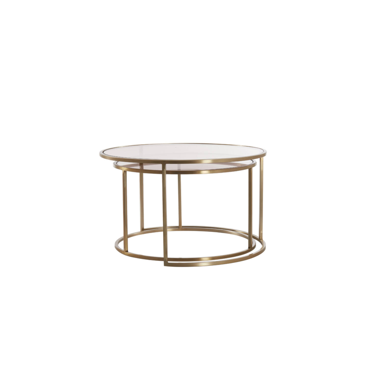 Salontafel S/2 Ø65x39+Ø75x44 cm DUARTE gls bruin+licht goud