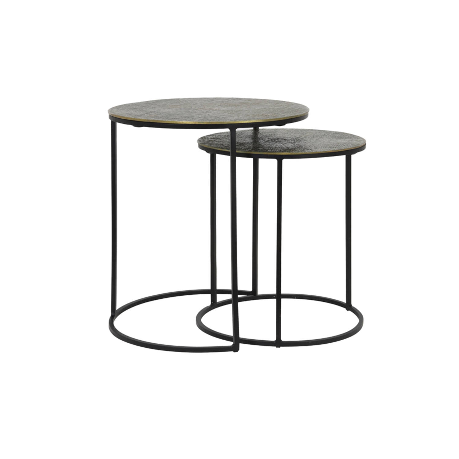 Bijzettafel S/2 Ø41x46+Ø49x52 cm RENGO relief antiek brons