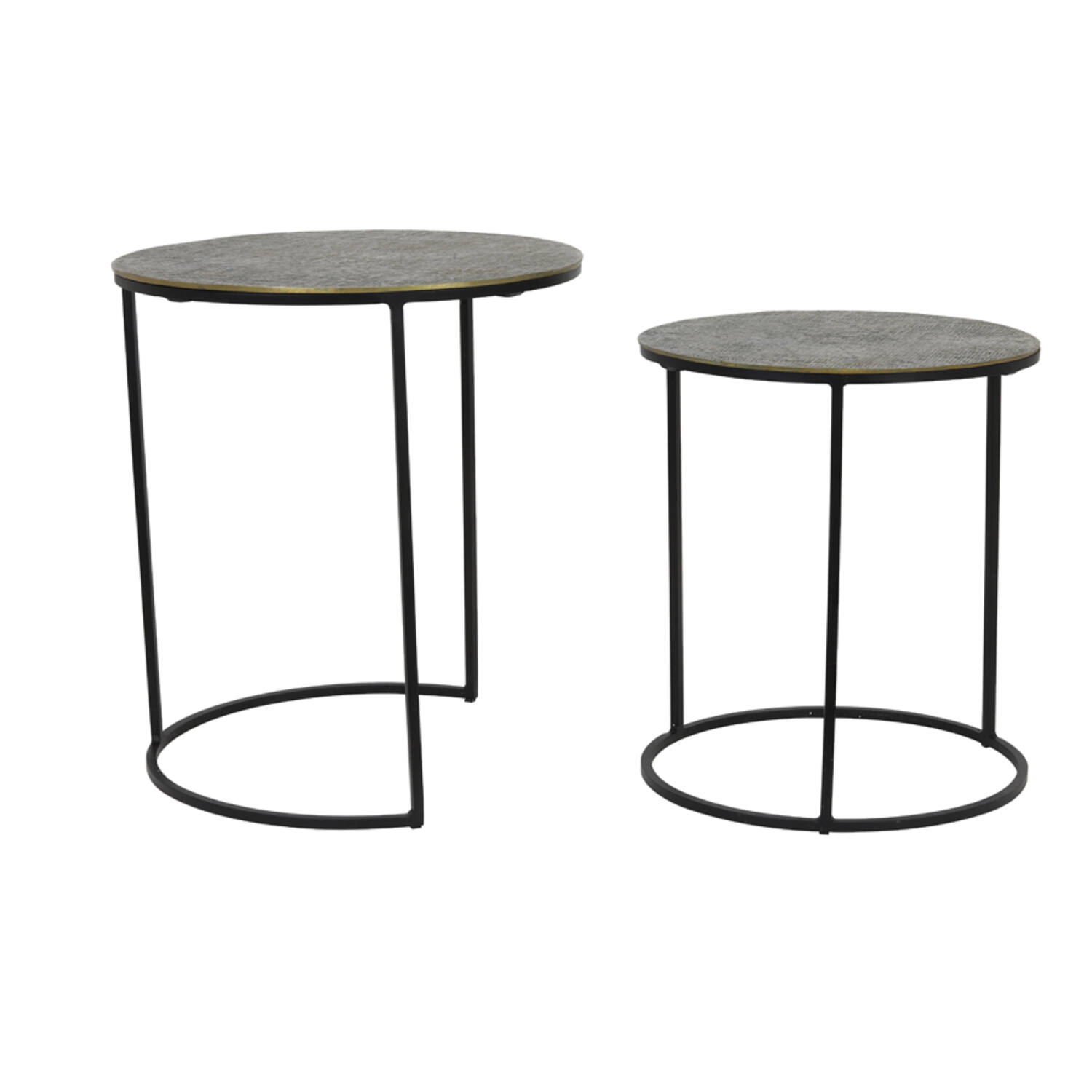 Bijzettafel S/2 Ø41x46+Ø49x52 cm RENGO relief antiek brons