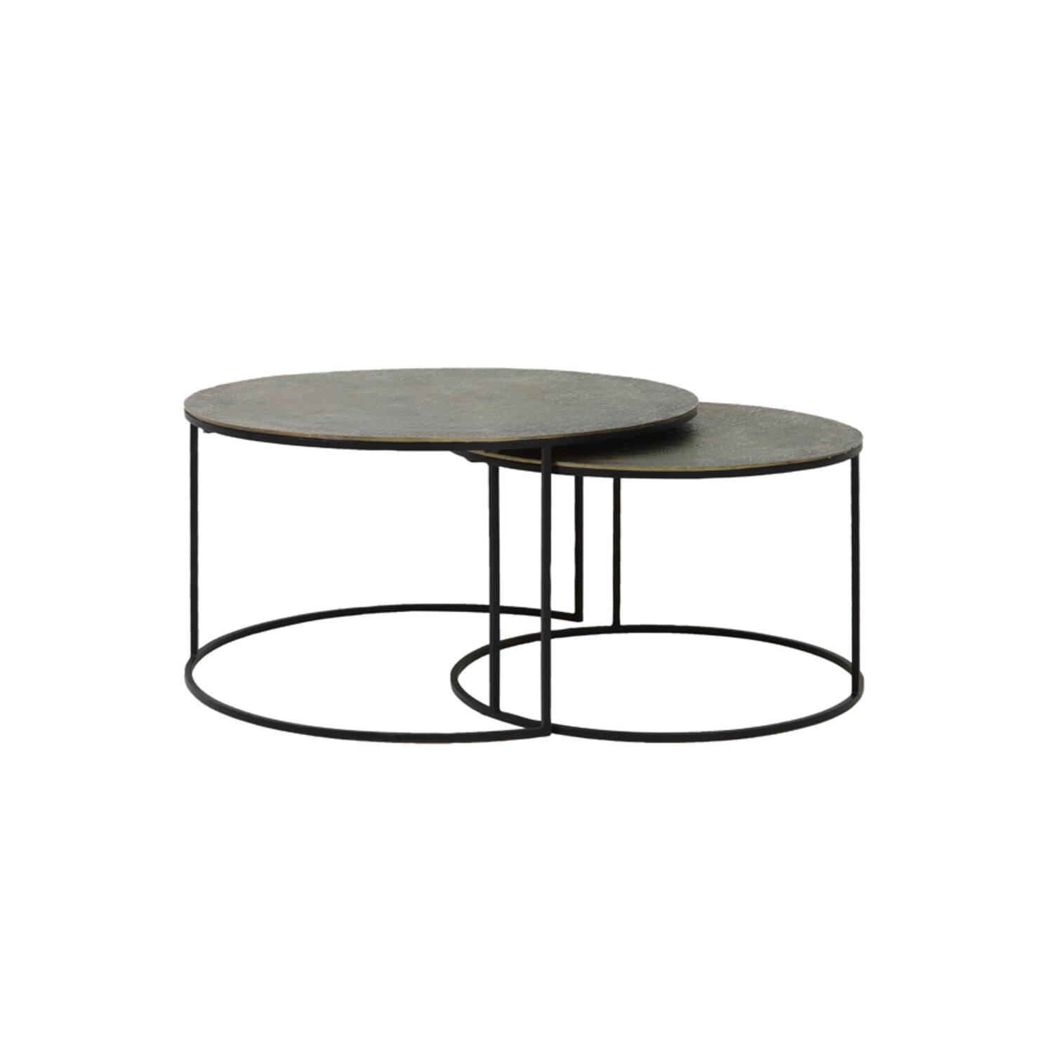 Coffee table S/2 Ø61x37+Ø76x41 cm RENGO texture ant bronze