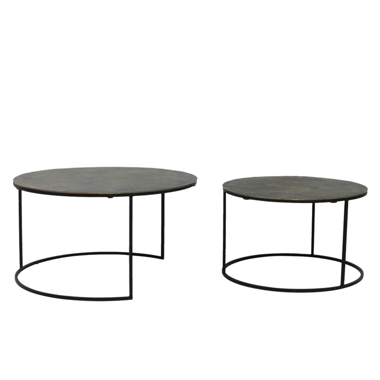 Coffee table S/2 Ø61x37+Ø76x41 cm RENGO texture ant bronze