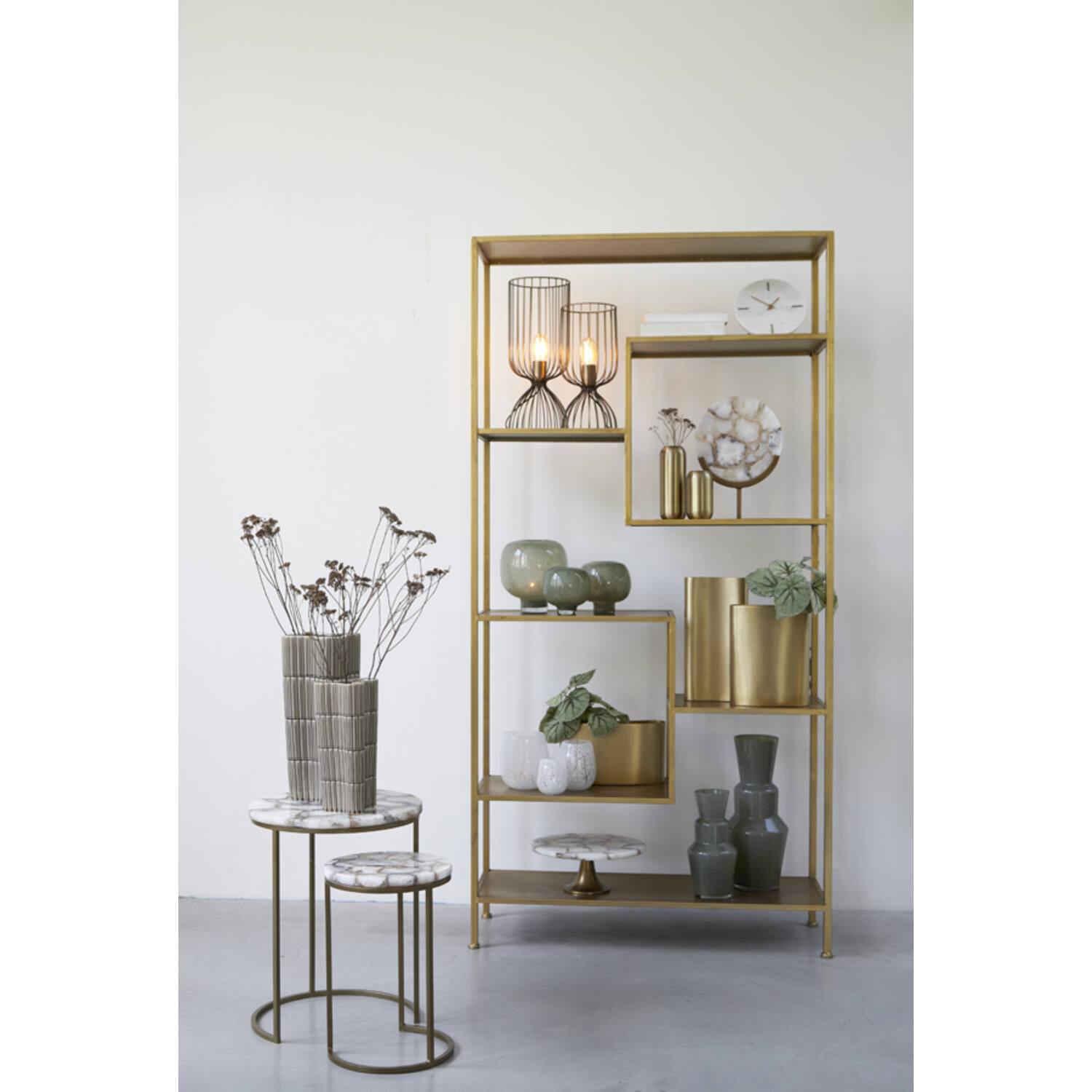 Bijzettafel S/2 Ø28x42+Ø41x50 cm AXAT agaat antiek brons