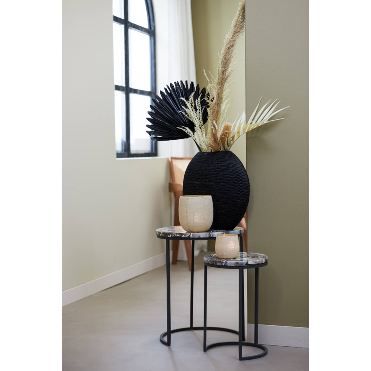 Bijzettafel S/2 Ø28x42+Ø41x50 cm AXAT agaat bruin+zwart