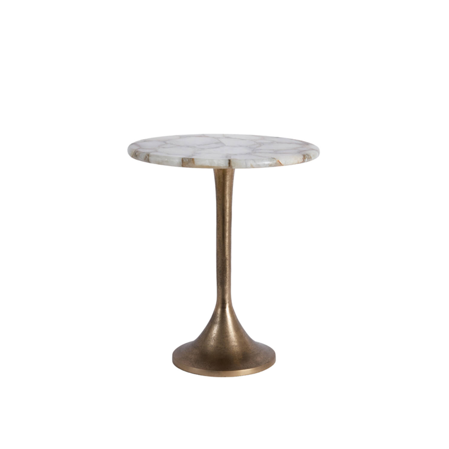 Side table Ø48x53 cm RICKERD agate white+antique bronze