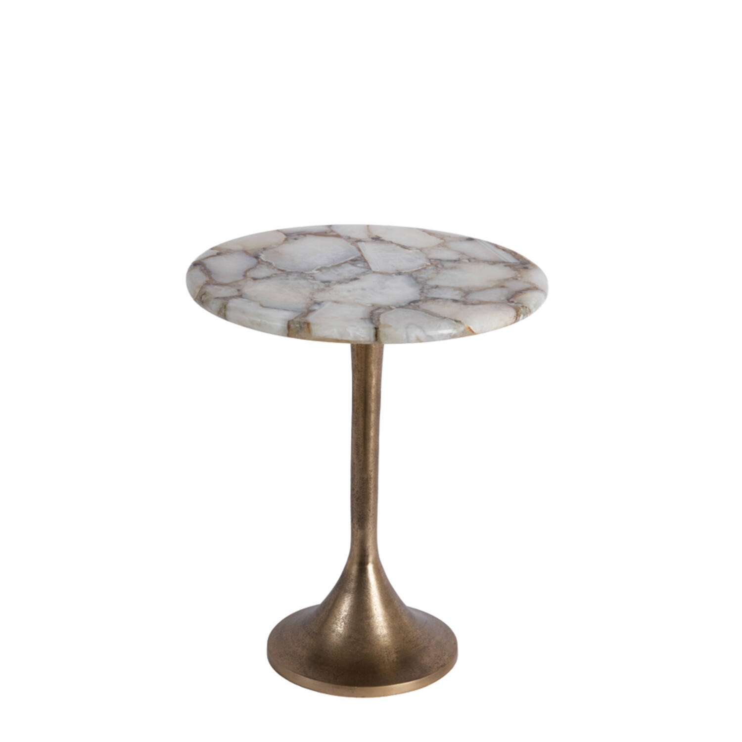 Side table Ø48x53 cm RICKERD agate white+antique bronze