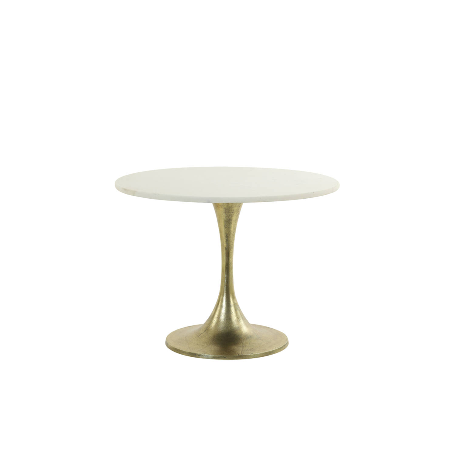 Bijzettafel Ø61x41 cm RICKERD wit marmer+antiek brons